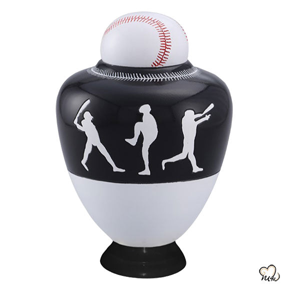 Black and White Baseball Sports Cremation Urn - ExquisiteUrns