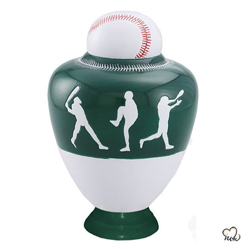 Green & White Baseball Sports Cremation Urn - ExquisiteUrns