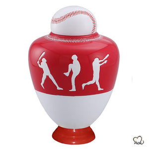 Red & White Baseball Sports Cremation Urn - ExquisiteUrns