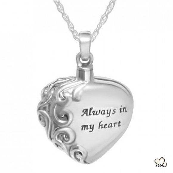 "Always in My Heart" Cremation Pendant Silver - Cremation Necklace - Urn Necklace For Ashes - ExquisiteUrns