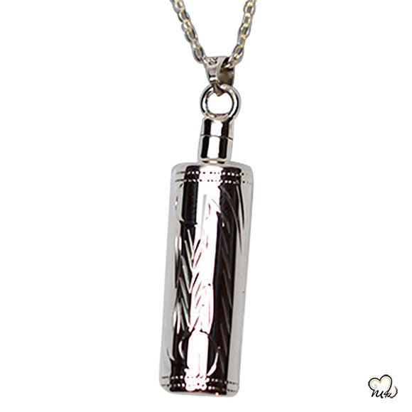 Silver Etched Cylinder Cremation Jewelry Pendant for Ashes - ExquisiteUrns