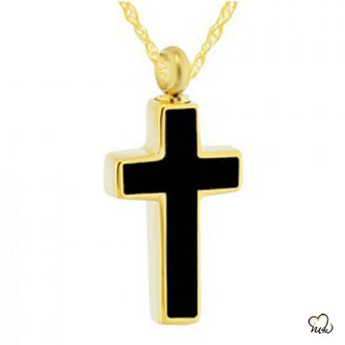 Elegant Black Cross Cremation Jewelry - Gold Plated - ExquisiteUrns