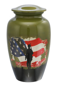 Old Flag & Soldier Military Adult Cremation Urn - ExquisiteUrns