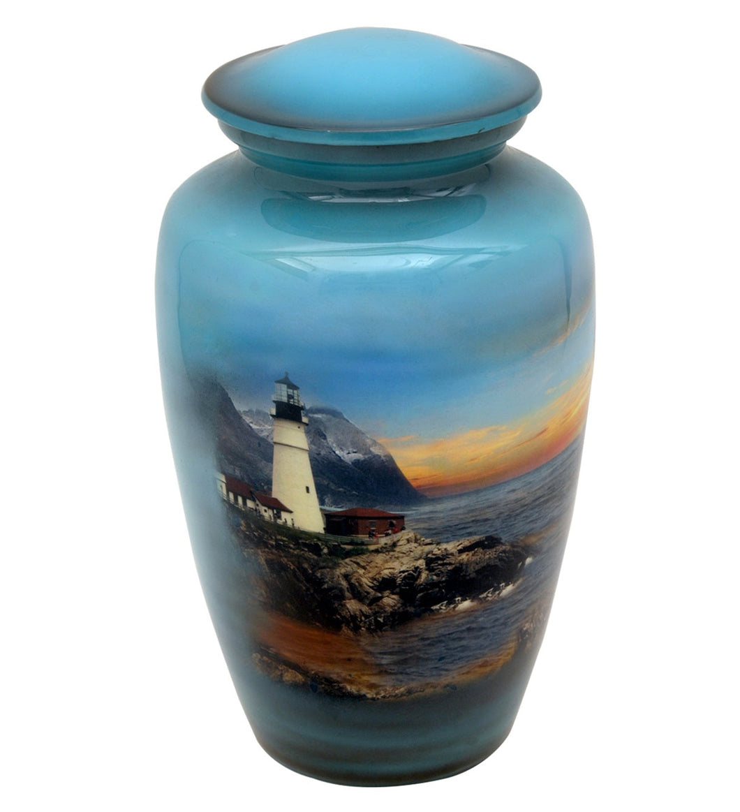 Lighthouse Over The Rocky Shore Adult Cremation Urn - ExquisiteUrns