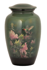 Hummingbird Over Pink Flowers Adult Cremation Urn - ExquisiteUrns