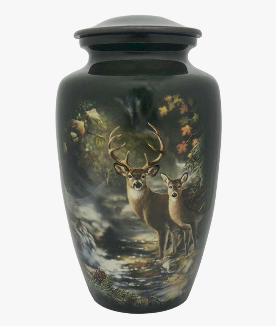 Green Forest Buck & Doe Adult Cremation Urn - ExquisiteUrns