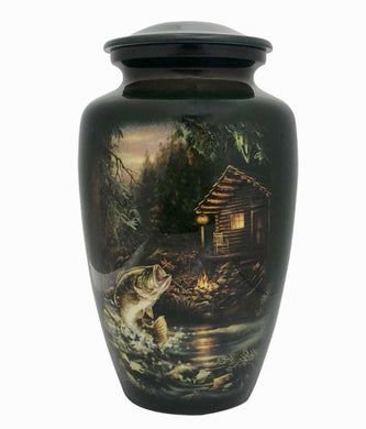 Green Fishing At The Cabin Adult Cremation Urn - ExquisiteUrns