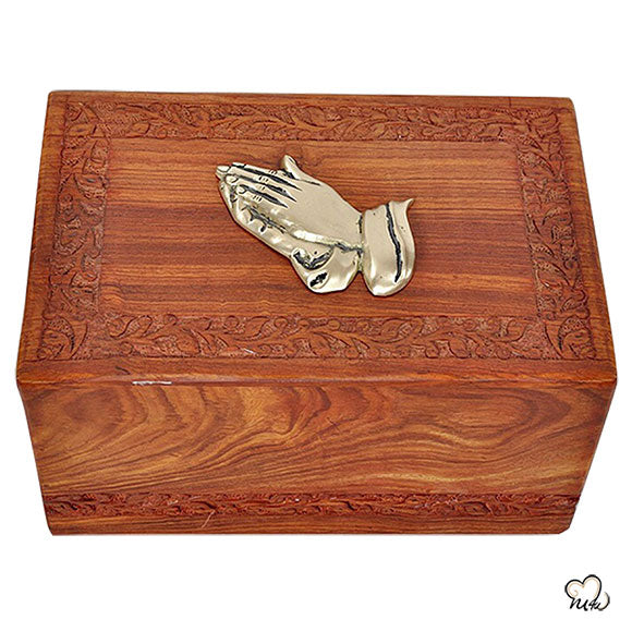 Wooden Urns - Praying Hands Wooden Urns for Ashes - Solid Rosewood  Wood Cremation Urn - Hand Carved Design Wooden Urn for Adult Ashes