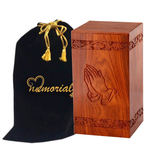 Scratch & Dent Rosewood Praying Hands Wooden Adult Urn - ExquisiteUrns
