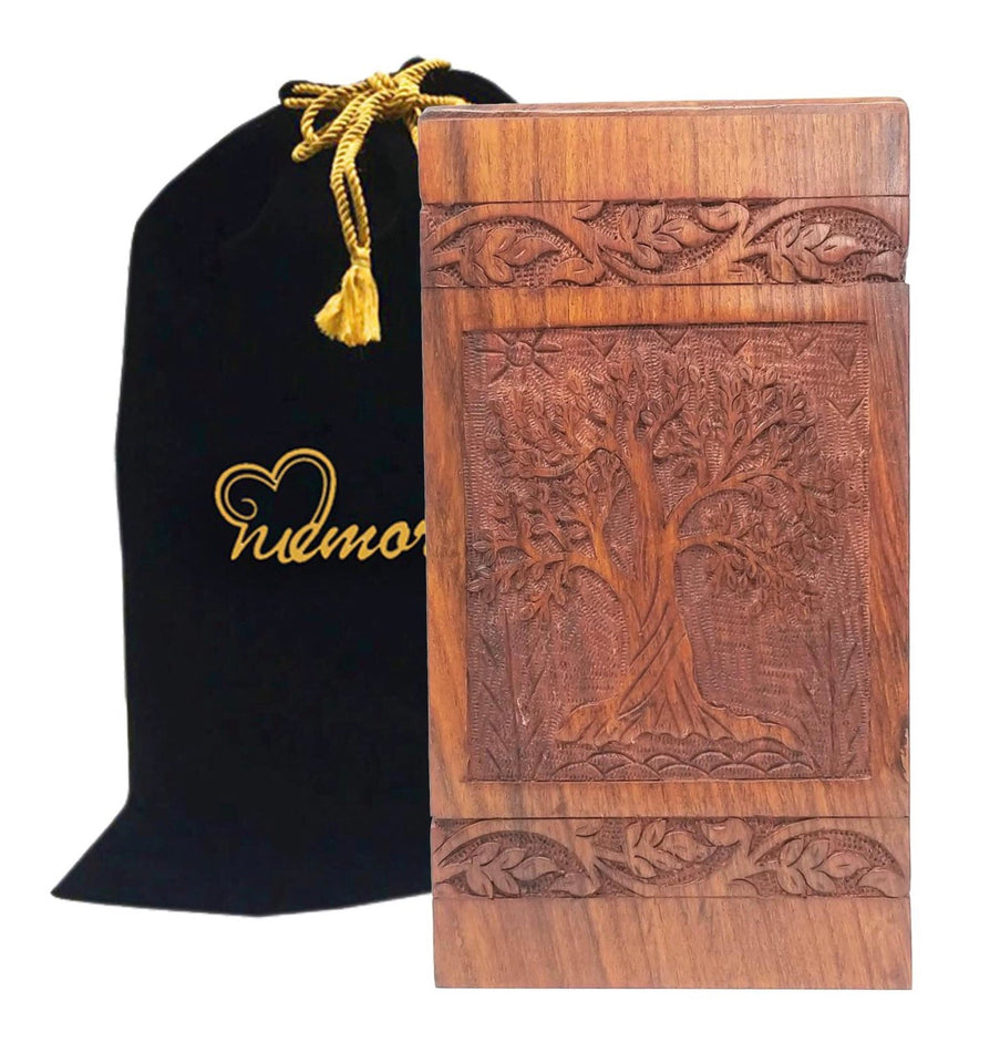 Wooden Urns - Soulful Tree Wooden Urns - Handcrafted Decorative Wood Urns - Handmade Wooden Cremation Boxes - wood urns for human ashes with bag