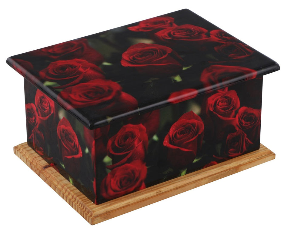Red Rose Wooden Wrap Urn - ExquisiteUrns