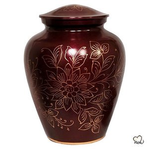 Large Crimson Floral Alloy Cremation Urn, Alloy Urns - ExquisiteUrns
