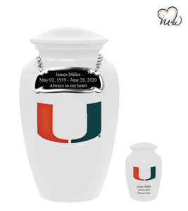 University of Miami Hurricanes College Cremation Urn - White - ExquisiteUrns