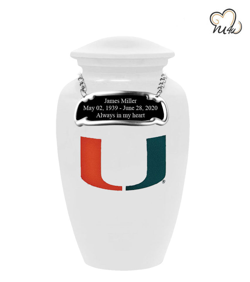 University of Miami Hurricanes College Cremation Urn - White - ExquisiteUrns