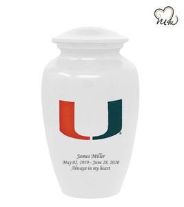 University of Miami Hurricanes College Cremation Urn - White - ExquisiteUrns