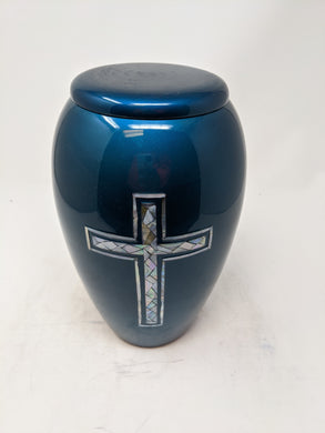 Scratch & Dent Blue Mother of Pearl Cross Urn - ExquisiteUrns