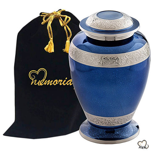 Palatinate Blue Urn for Ashes - Large-Sized Palatinate Blue and Silver Unique Urn for Human Ashes With Free Bag - ExquisiteUrns