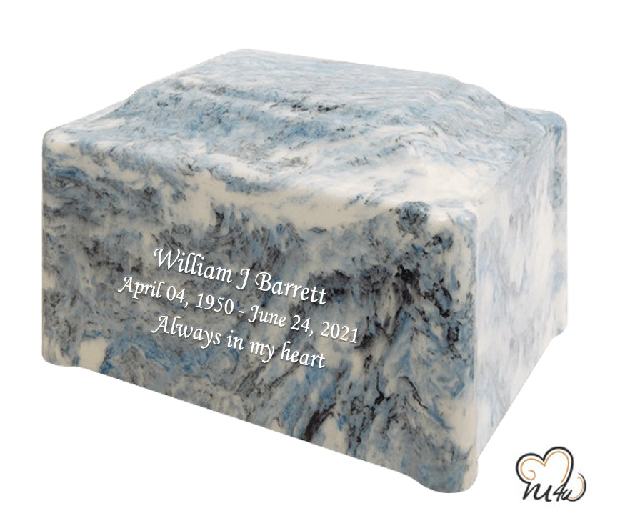 Sky Blue Pillared Cultured Marble Adult Cremation Urn - ExquisiteUrns