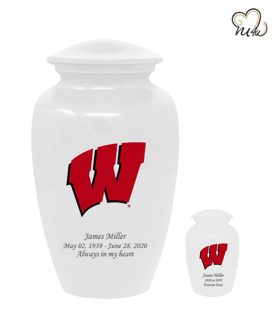 University of Wisconsin Badgers College Cremation Urn- White - ExquisiteUrns