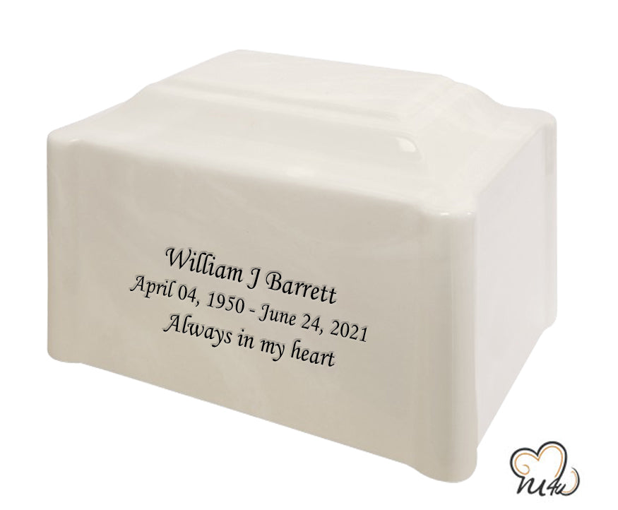 White Pearl Pillared Cultured Marble Adult Cremation Urn - ExquisiteUrns