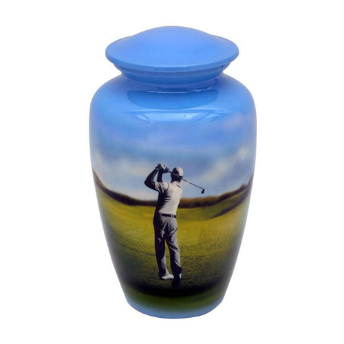 Golfer Cremation Urn, Adult Hand Painted Cremation Urn for Ashes